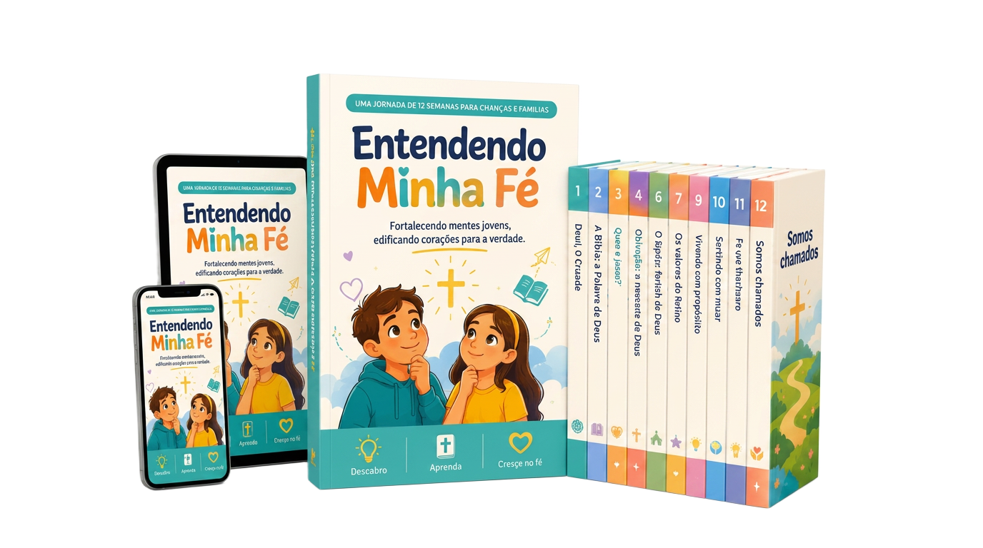 Coleção Entendendo Minha Fé — livros, tablet e celular